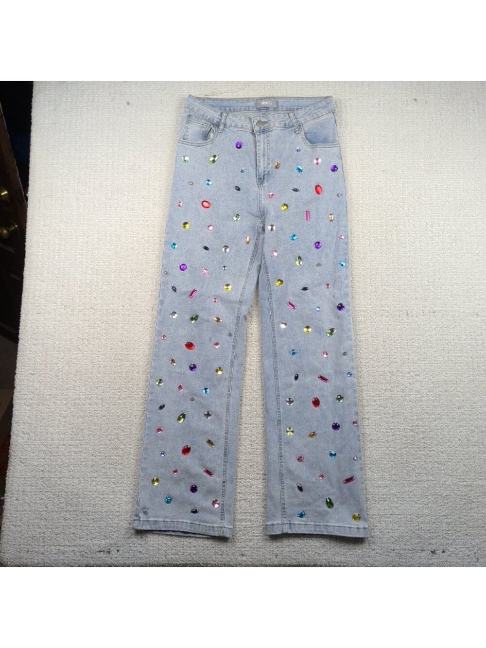 Y2K Blue B. Collection Baggy Wide-Leg Denim Rhinestone Gems Jeans Mcbling Sz M